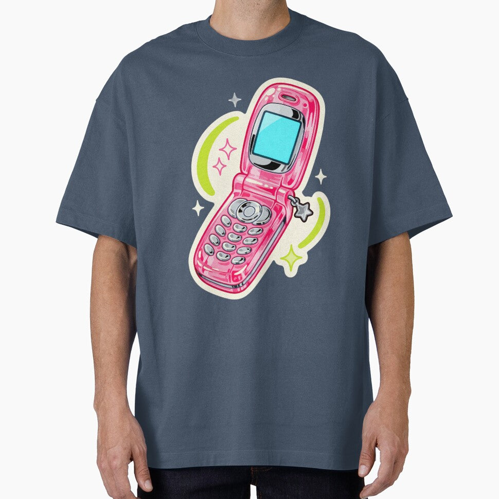 Pink flip phone with star charm and glittery swirls by newdreamsss