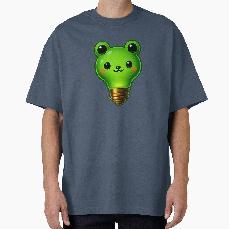 Cute Green Frog Lightbulb – Kawaii Neon Glow Frog Design by GoldenDreamGallery