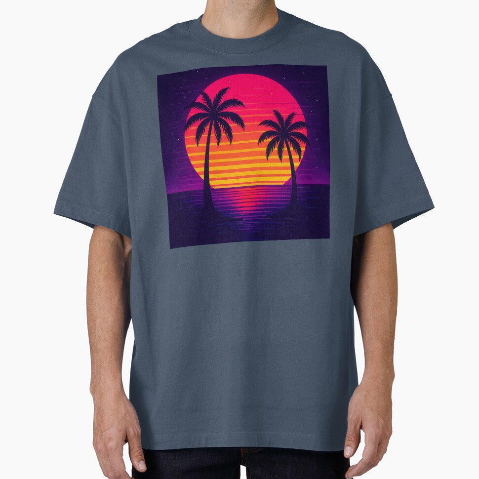 Synthwave Neon Sunset Tropical Palm Trees Retro 80s Art by VibeShift Studio