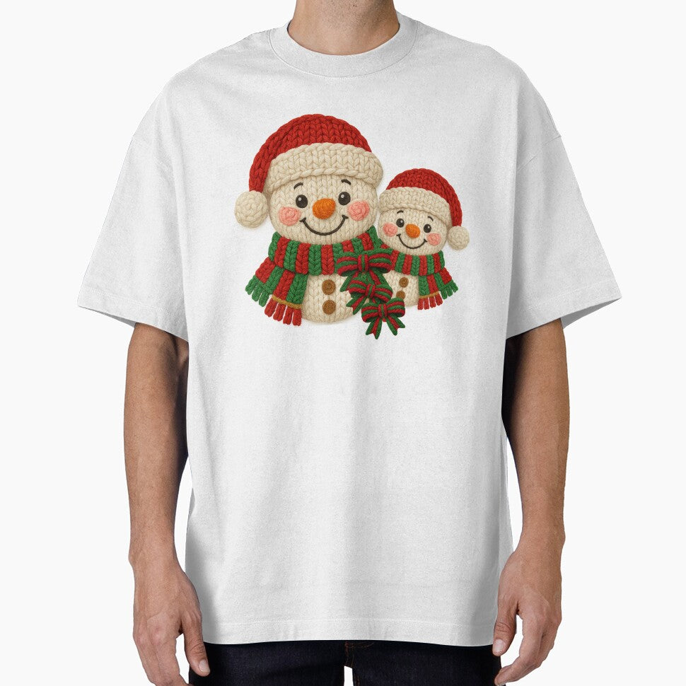 Cute Knitted Snowman Couple – Cozy Faux Yarn Christmas Holiday Illustration by Cute Kawaii Studio