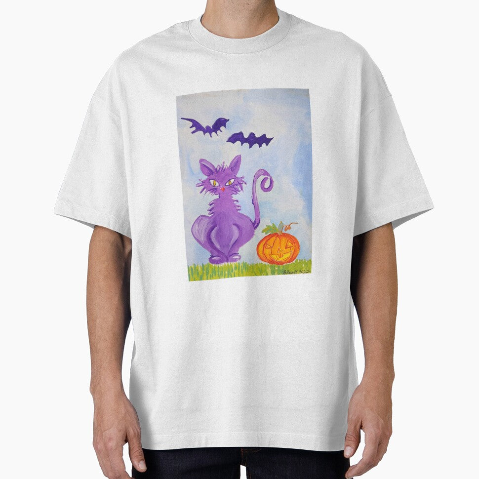 Original Cute Purple Cat Halloween Art  by Brenda Knoll by Brenda  Knoll