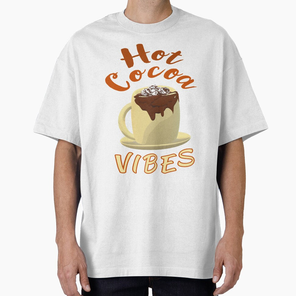 Hot Cocoa Vibes. Mug of Hot Cocoa with Marshmallows and Chocolate Drizzles. (Cream Letters - White Background) by ArtByLM