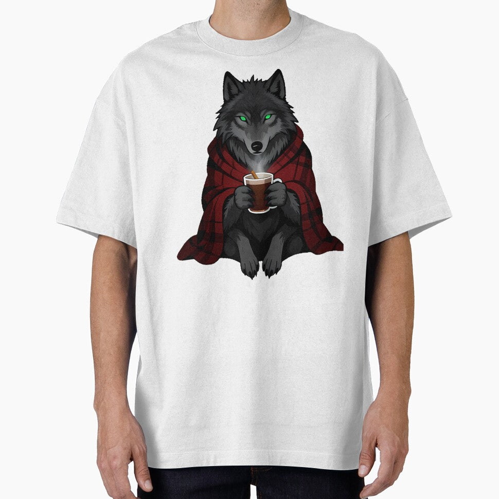 Gothic Cozy Wolf with Cocoa and Fireplace Glow by IllumeInk