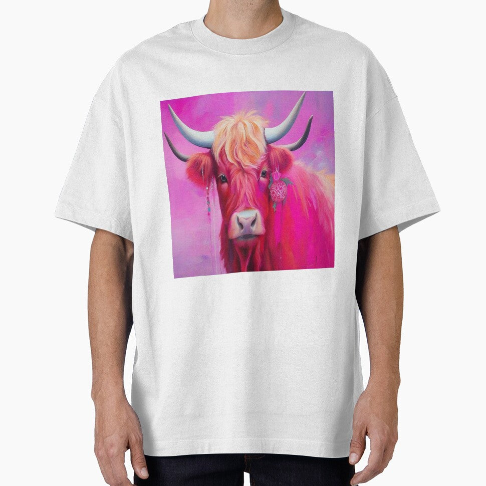 Pink Highland Cow Abstract Painting by druidwolfart