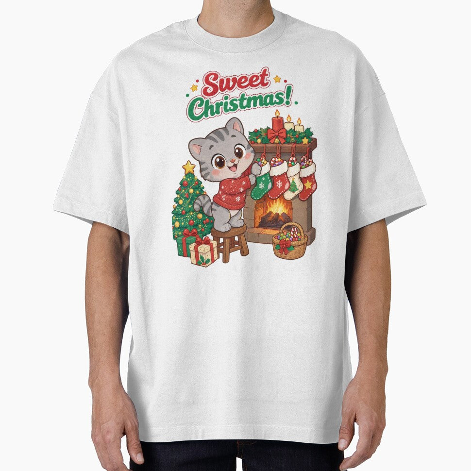 Sweet Christmas Cat | Cute Kawaii Gray Cat Christmas Design by MurkCraft