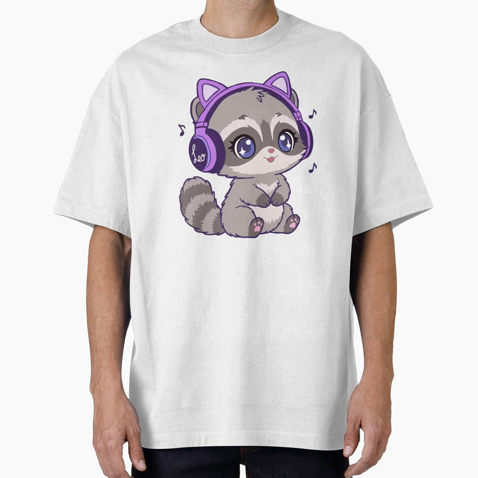 Cute Raccoon with Purple Headphones - Kawaii Music Raccoon by BunnySoftArt