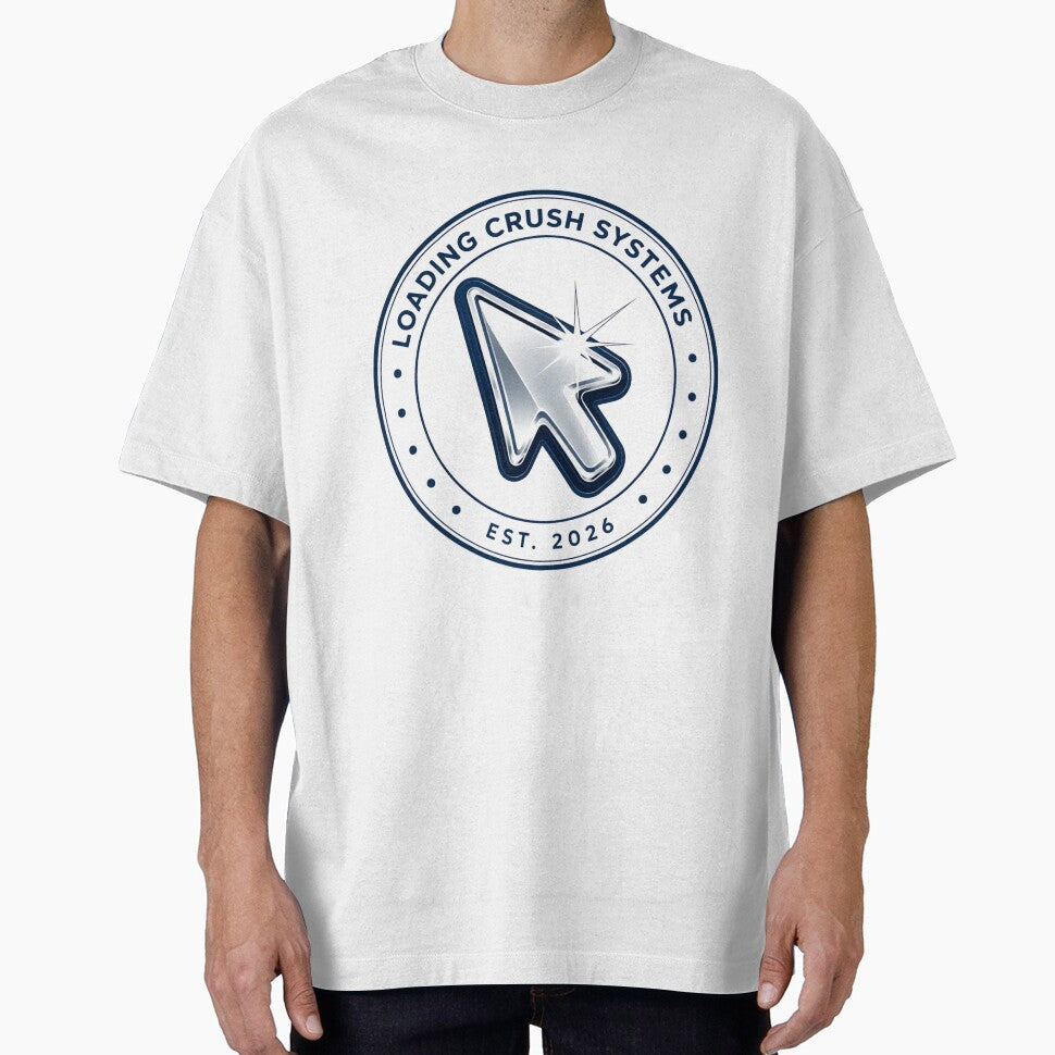 Loading Crush Systems Logo Tee | Fake Tech Company Y2K Chrome Cursor Design by Loading Crush