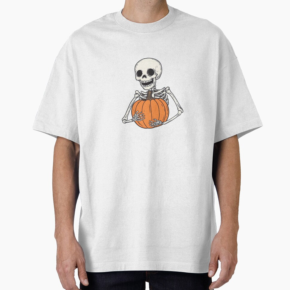 Skeleton Hugging Halloween Pumpkin Illustration by CharmingQuill