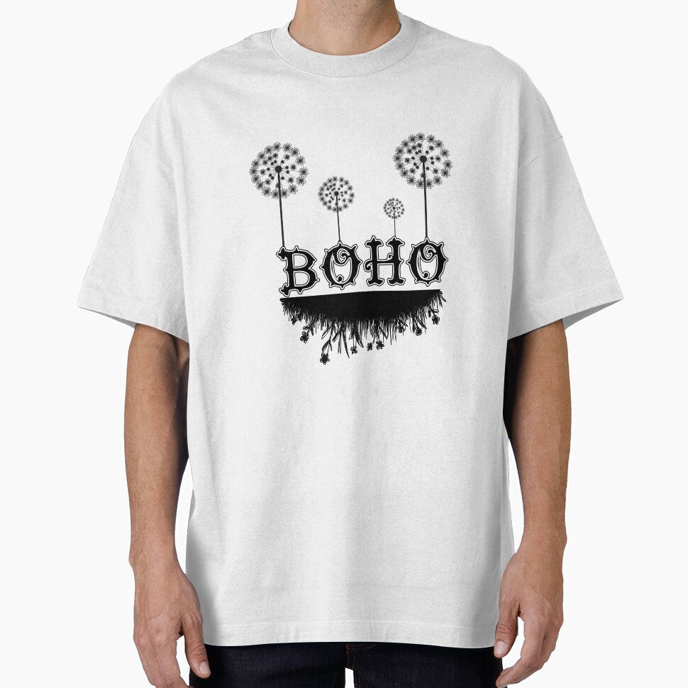 Boho Dandelion and Grass Typography T-Shirt by GorinART