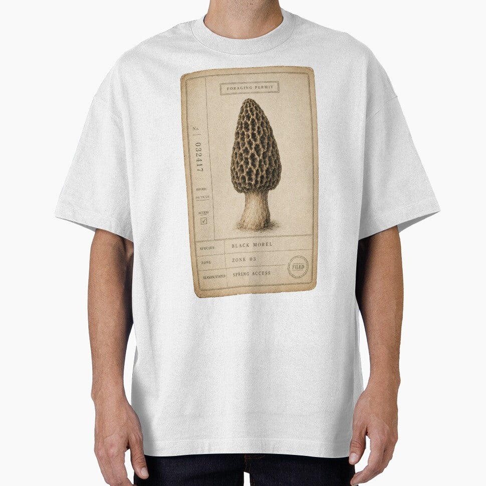 Morel Foraging Permit Vintage Mushroom Art by Ombrya