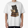 Dark Academia Black Cat Reading Books - Aesthetic Book Lover Sticker by     Fatma Creates