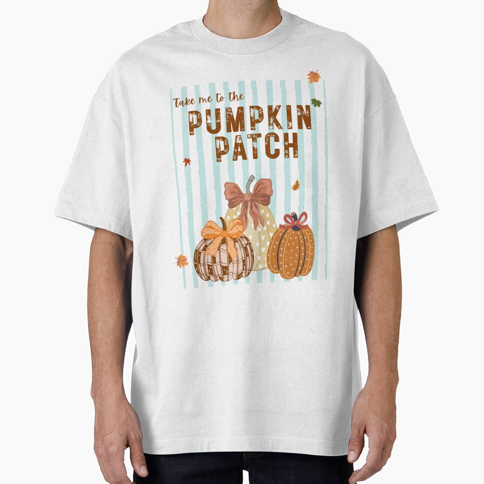 Take Me to the Pumpkin Patch – Cute Autumn Pumpkin Typography on Striped Background by Pragatee
