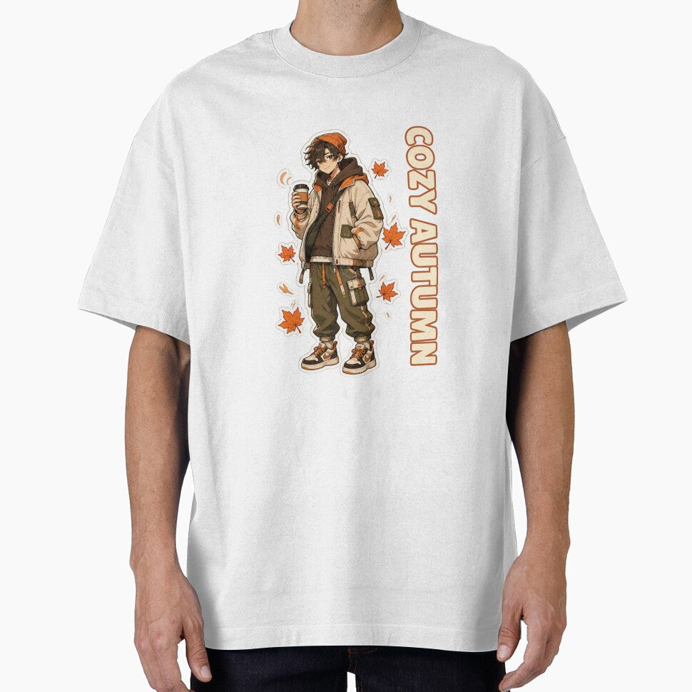 Kawaii Anime Boy in Cozy Autumn Fall Coffee Streetwear by Animepopstudio