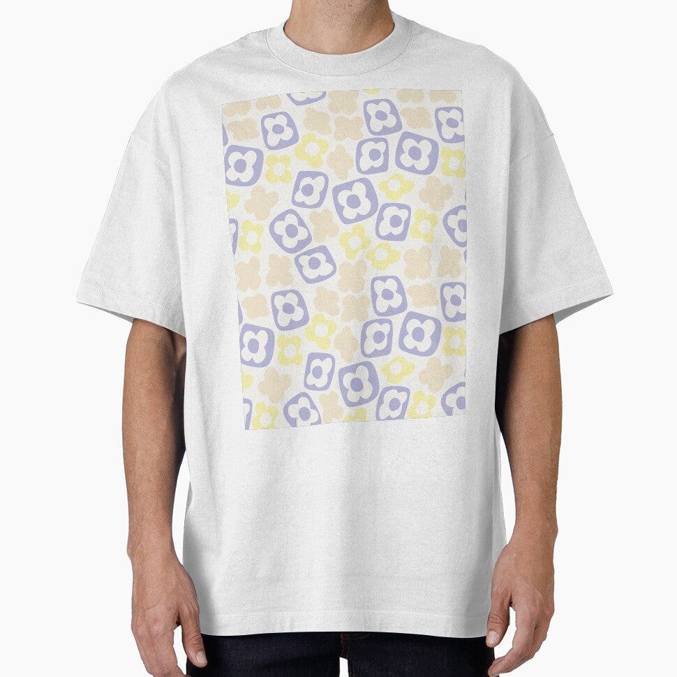 BOHO BOXY MODERN FLOWER PATTERN PASTEL YELLOW BEIGE LILAC by blomastudios