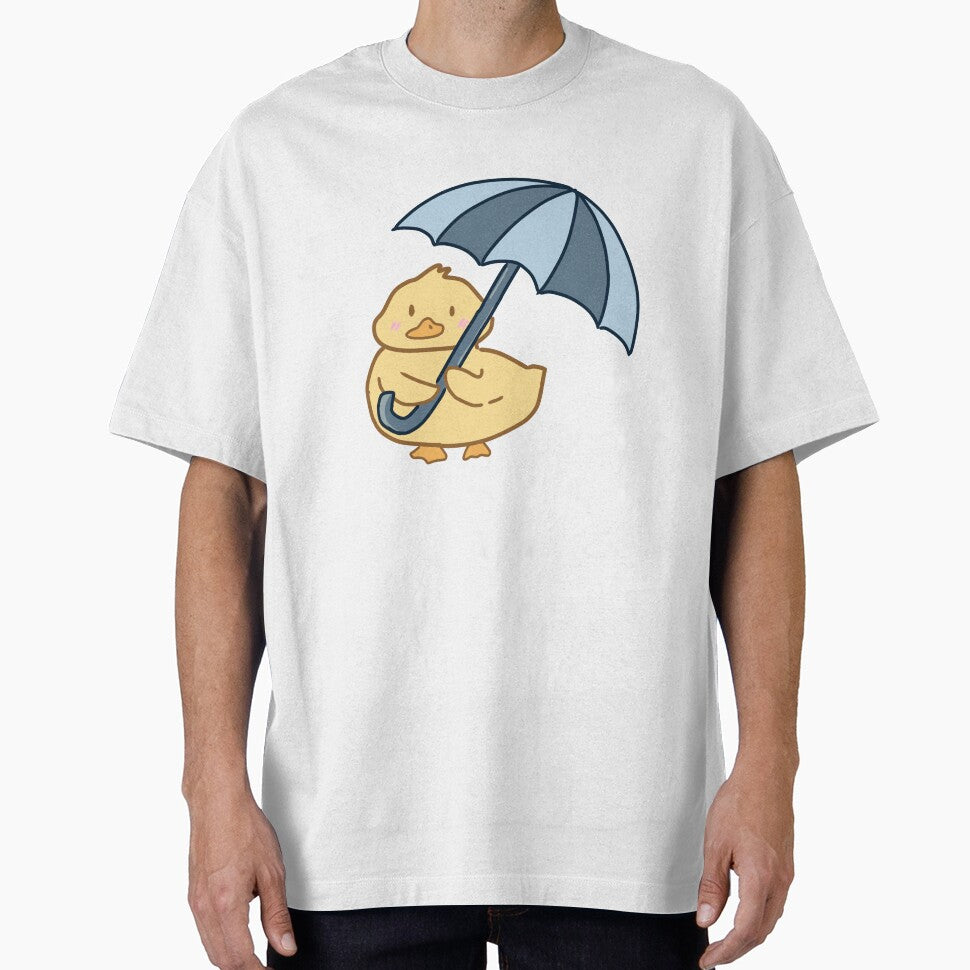 Cute Duck Holding Blue Umbrella by TheCozyBurrow