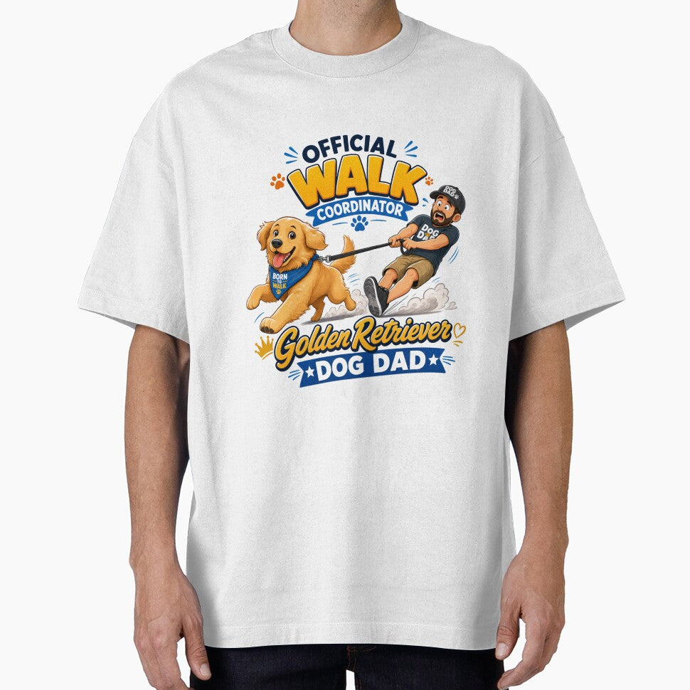 Official Walk Coordinator Golden Retriever Dog Dad Funny T-Shirt by Ashley critters