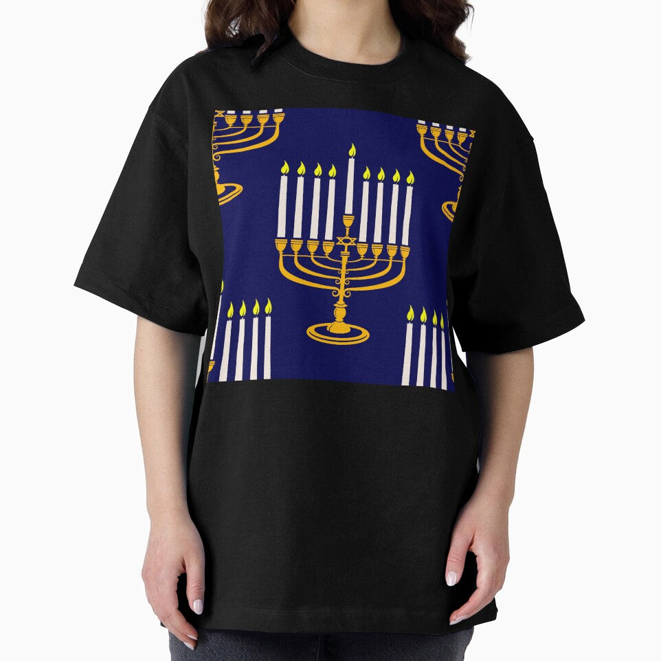 blue menorahs hanukkah jewish print by Gossip Rag