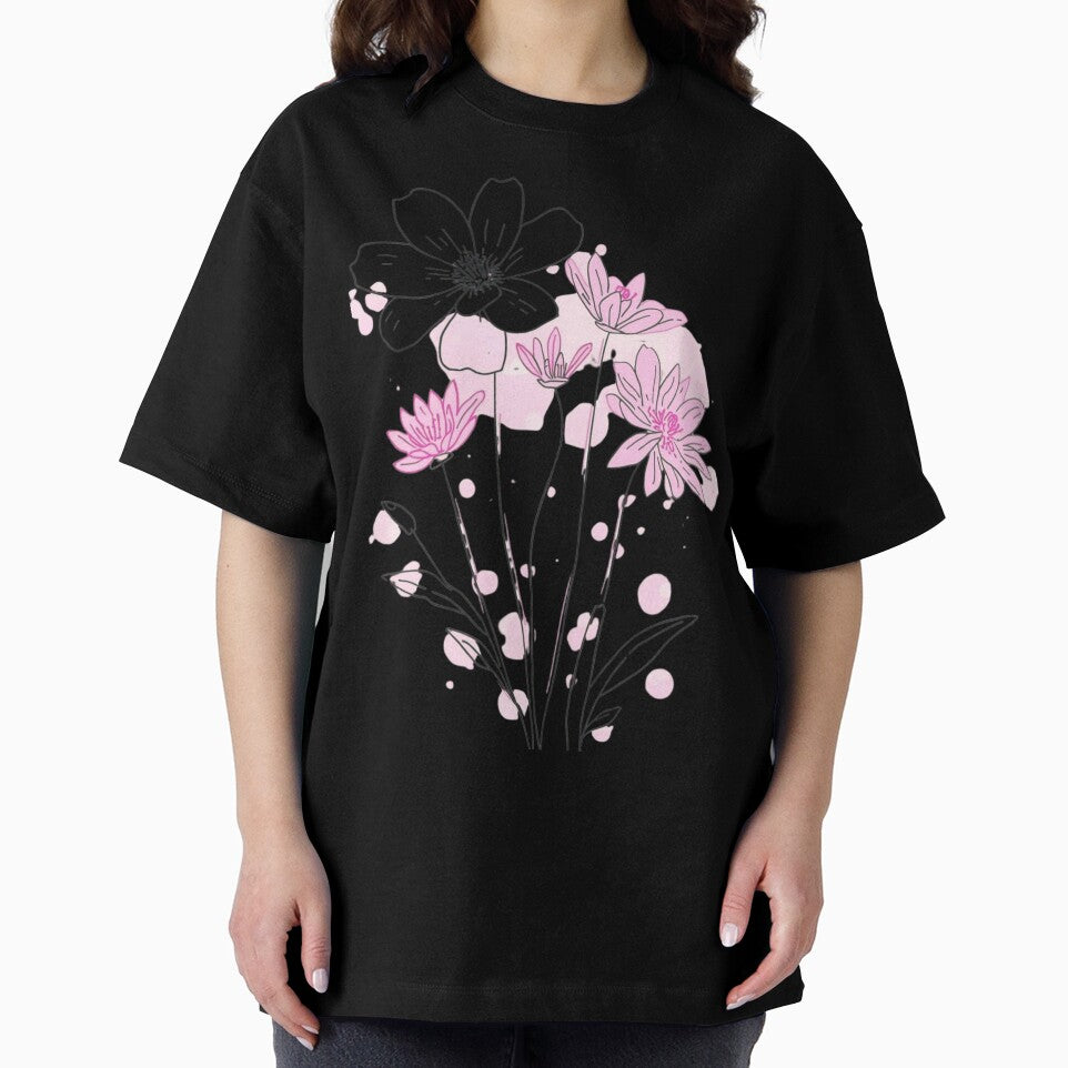 Pink and Black Line Art Wildflower Bouquet by FAGMAVisuals