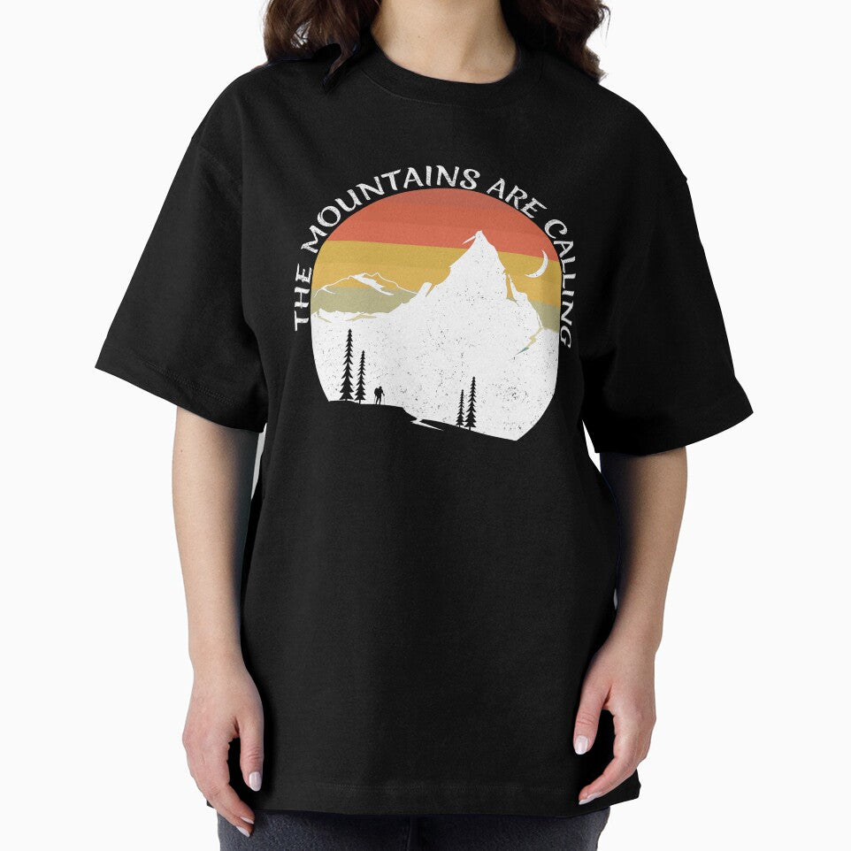 The Mountains Are Calling - Retro Sunset Mountain Outdoor Adventure Design by GetGoodFit