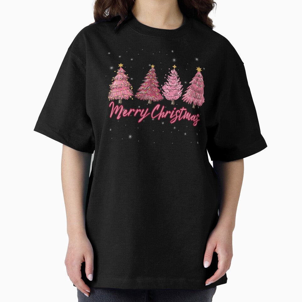 Merry Christmas retro pink trees by 21DashDesigns