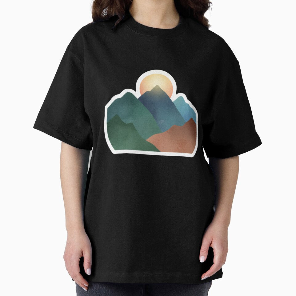 "Sunset Mountain Serenity: Minimalist Watercolor Landscape Sticker by MonaRose_Art
