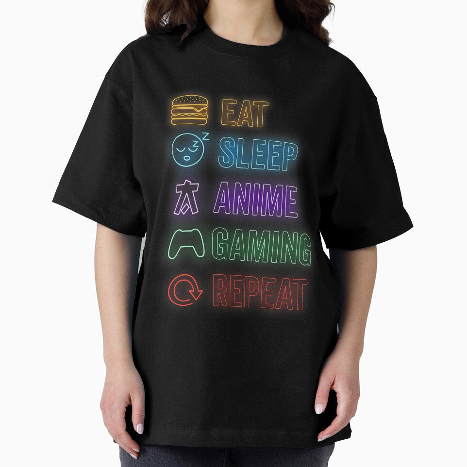 Eat Sleep Anime Gaming Repeat Neon Icons by judycuevas1