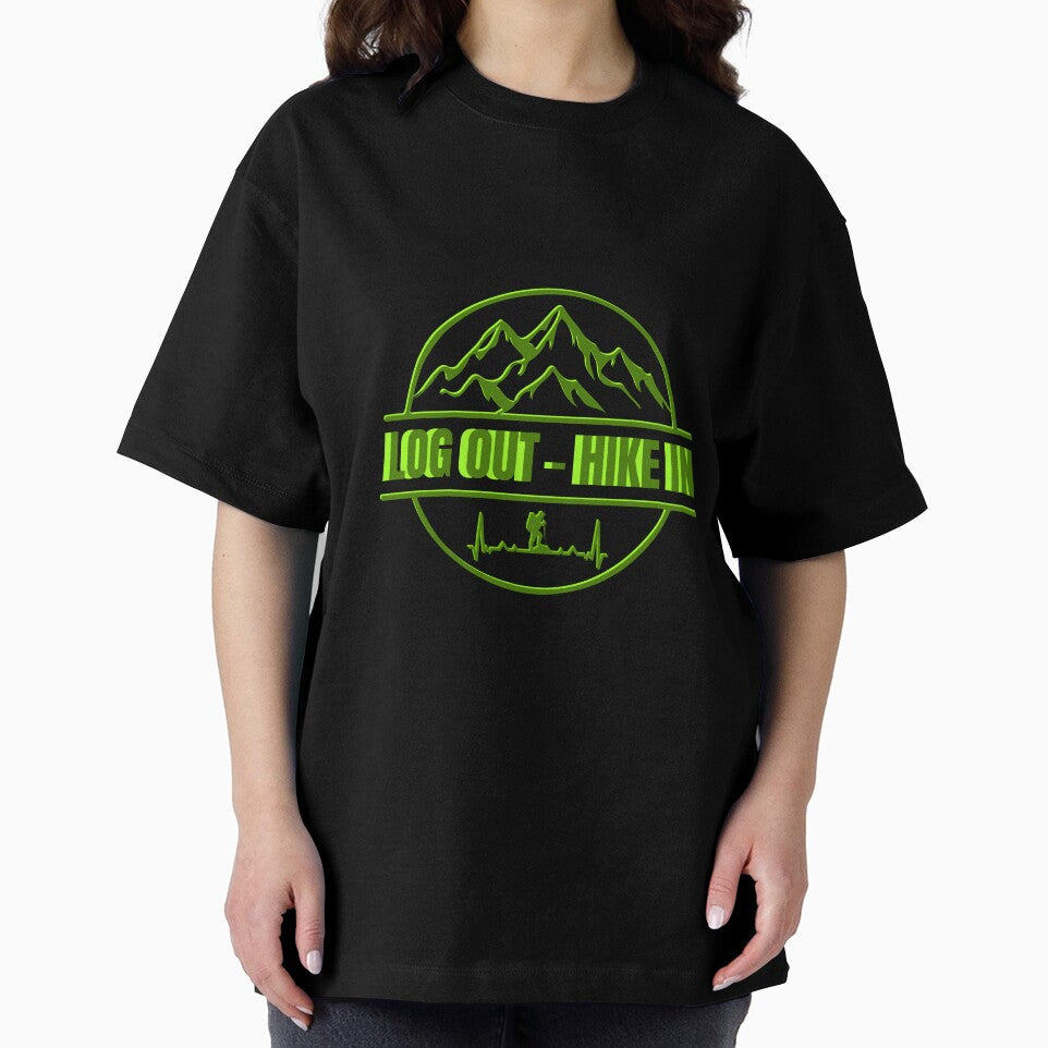 Log Out Hike In | Hiking Badge T-Shirt by inespublishing