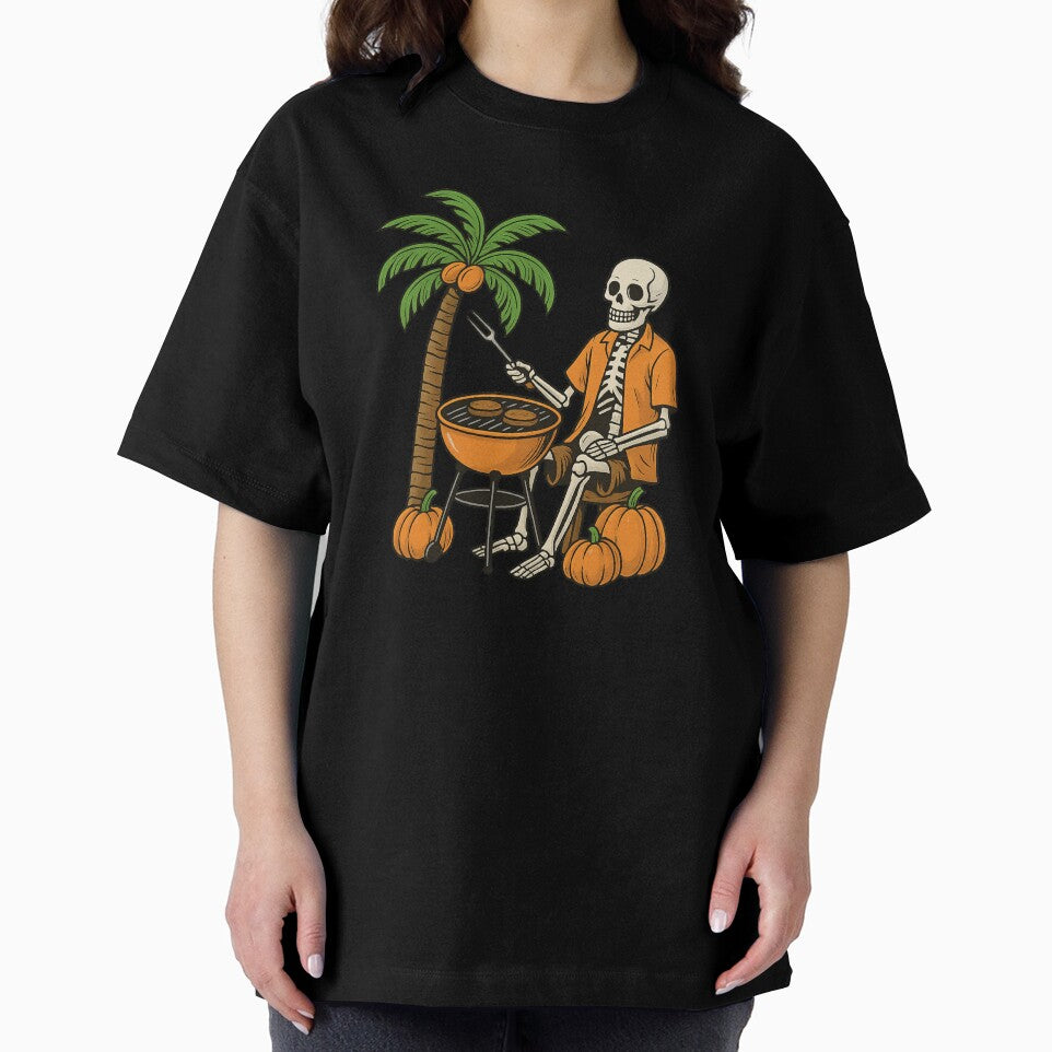 Skeleton Grilling Burgers Halloween Tropical Design by Graphics4X