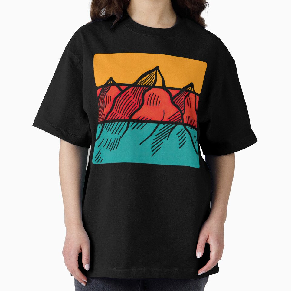 Abstract Retro Mountains and Lake Color Block Art by ArtfulWeave