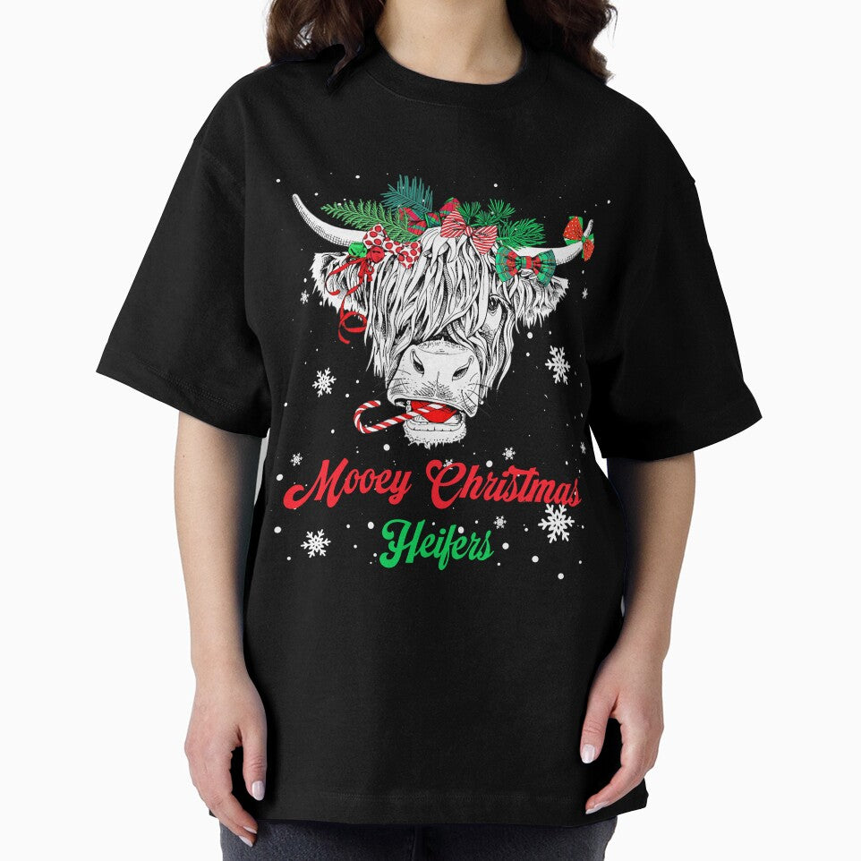 Mooey Christmas Heifers Rustic Cow Holiday Scene by ImeldaSparks