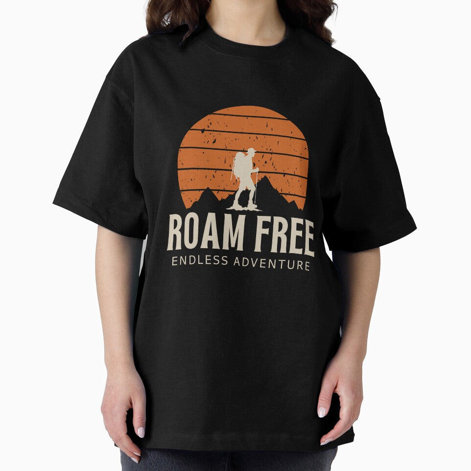 Roam Free – Endless Adventure Backpacker Mountain Sunset Travel Design by VinciLab