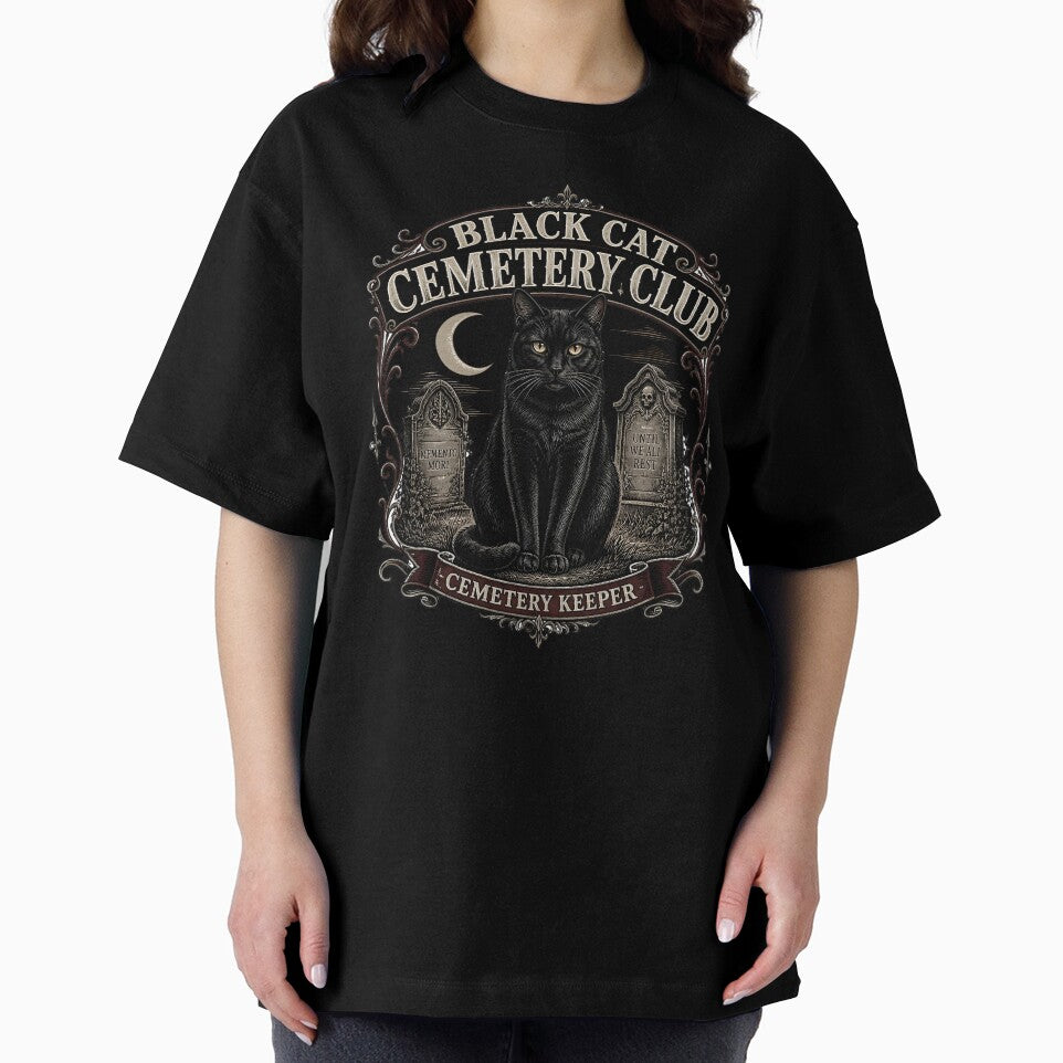 BLACK CAT CEMETERY CLUB Cemetery Keeper Halloween Gothic Engraving by BernoNickel