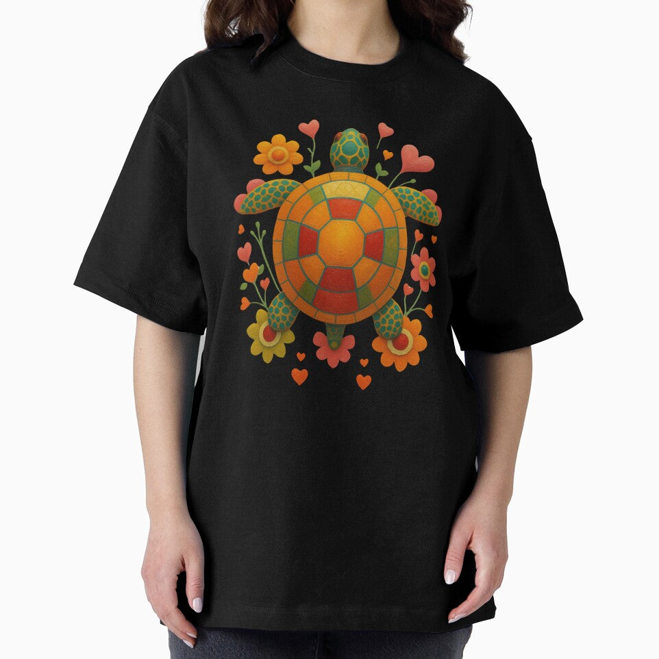 Colorful Folk Turtle with Flowers – Cute Boho Nature Design by M22--