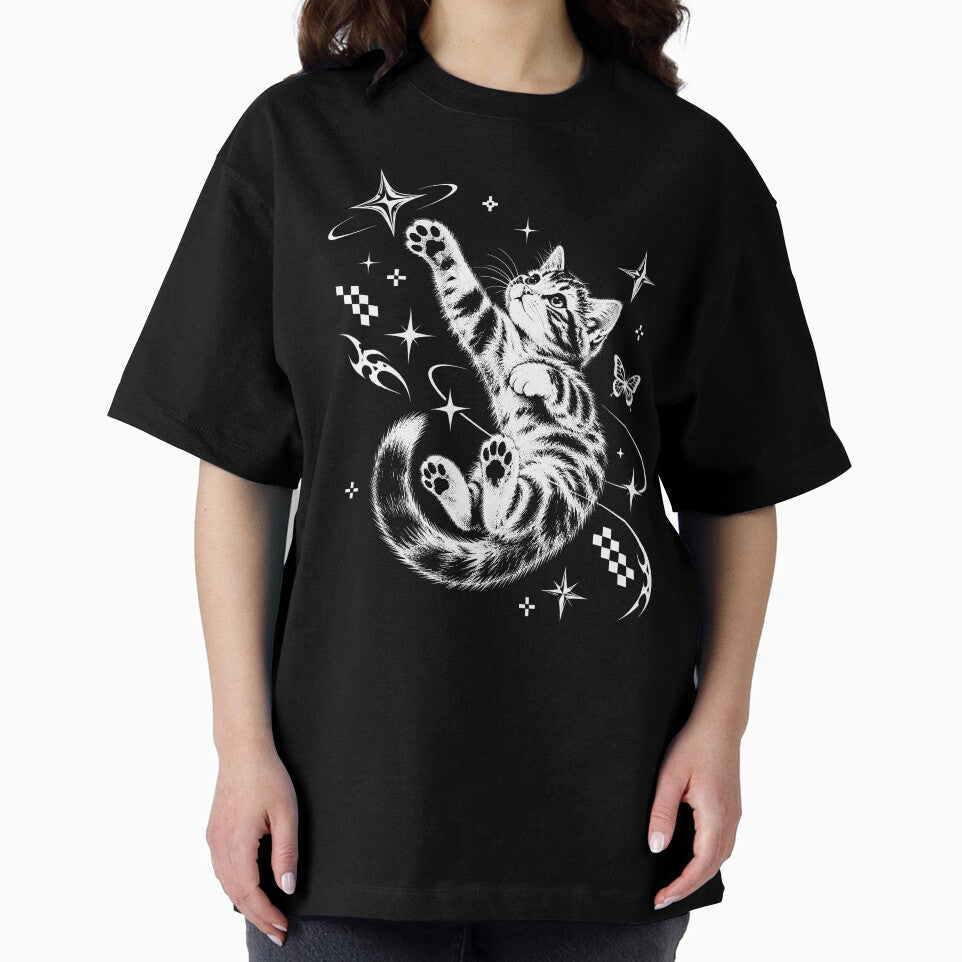 Y2K Cosmic Cat Stars Retro Cat Art by roni-harbor
