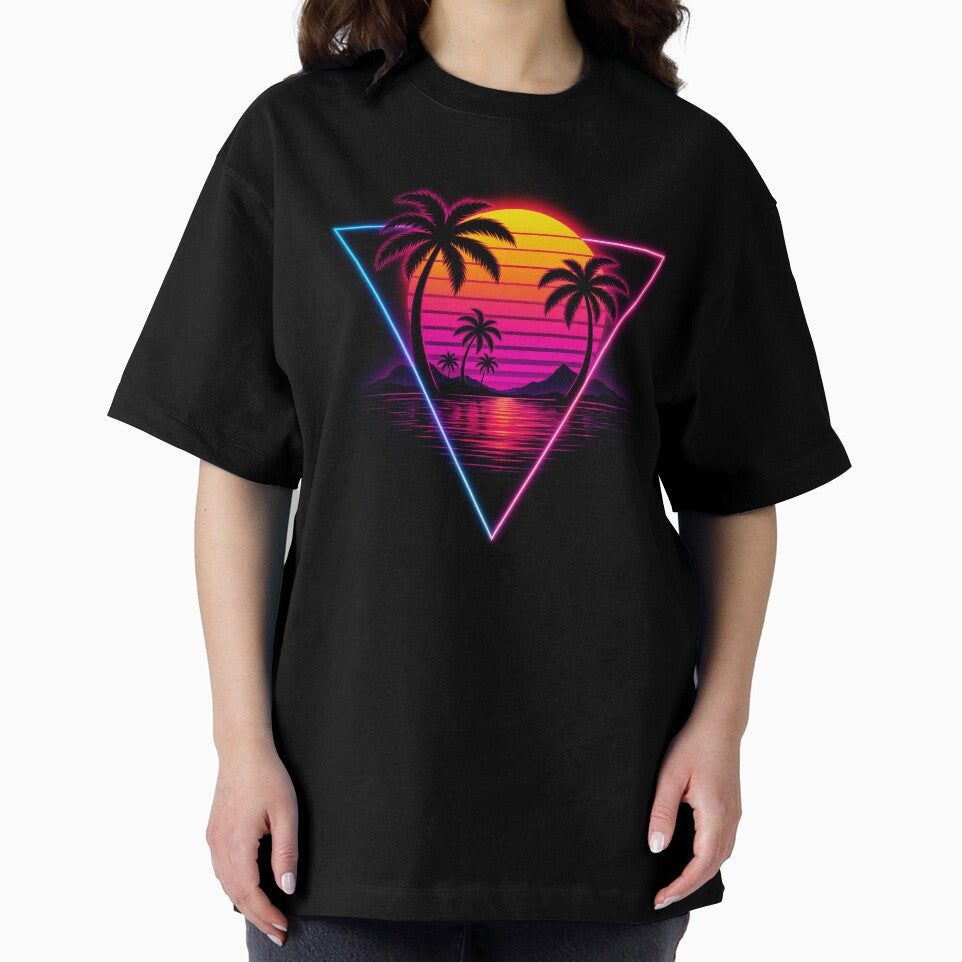 Retro 80s Synthwave Neon Sunset Palms by RetroWaveDesign