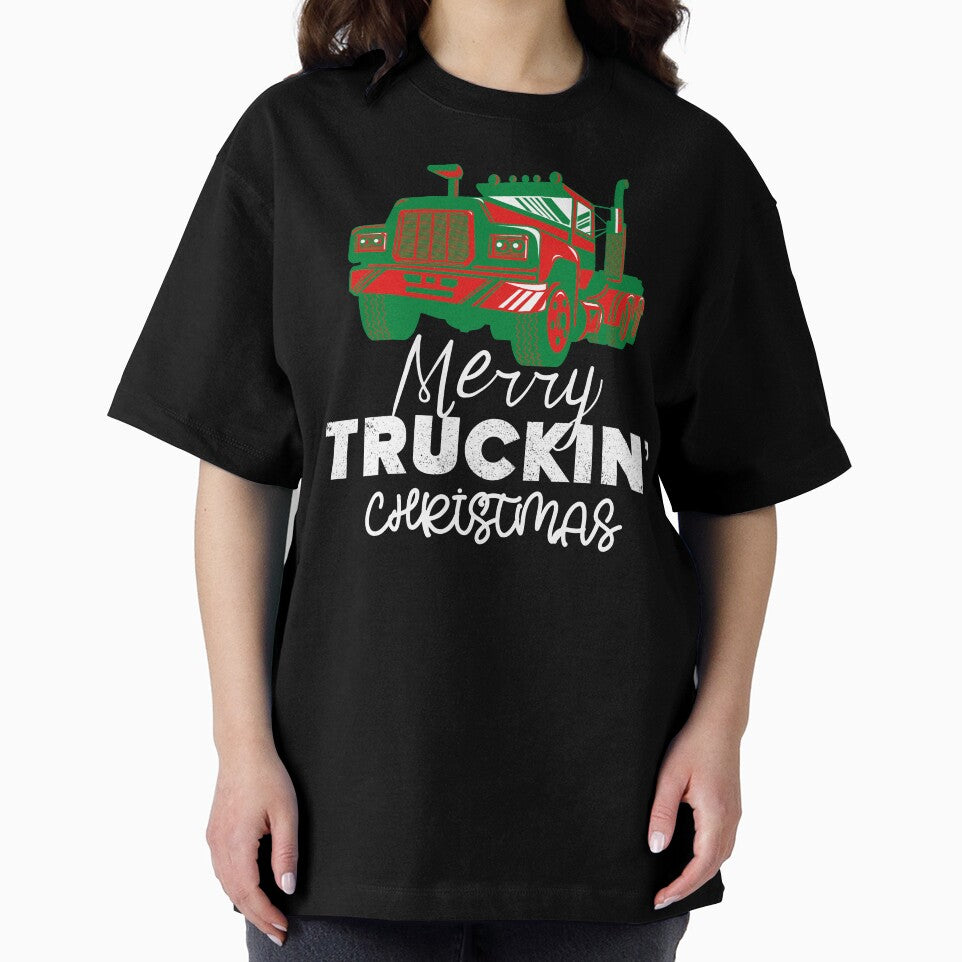 Merry Truckin Christmas Green Red Black Festive Gift For Trucker Truck Driver by Sunny Collections