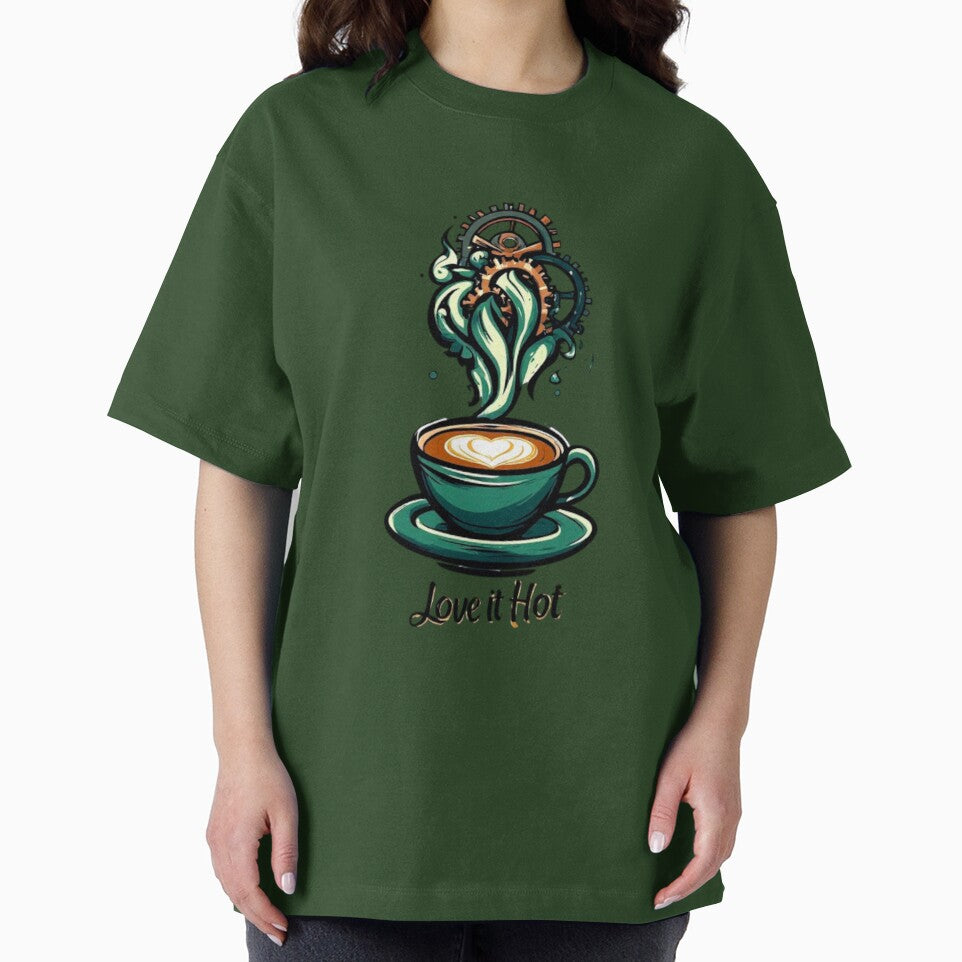 Love It Hot Coffee Logo | Mechanical Steam Gears Flame Cup Barista Design 03 by Shift-Bloom