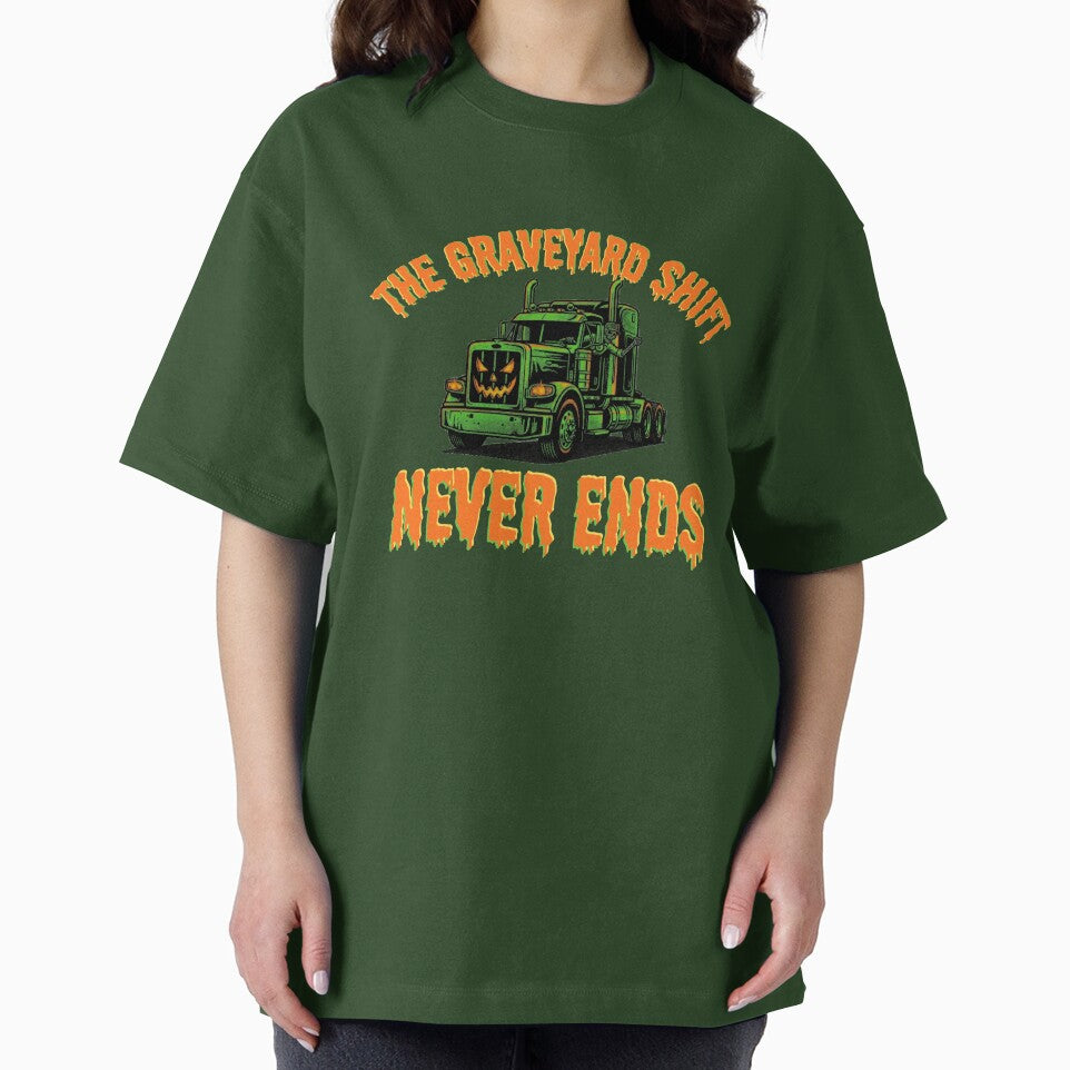 The Graveyard Shift Never Ends Halloween Skeleton Semi Truck Jack-o-Lantern Trucker by Lulustarfox