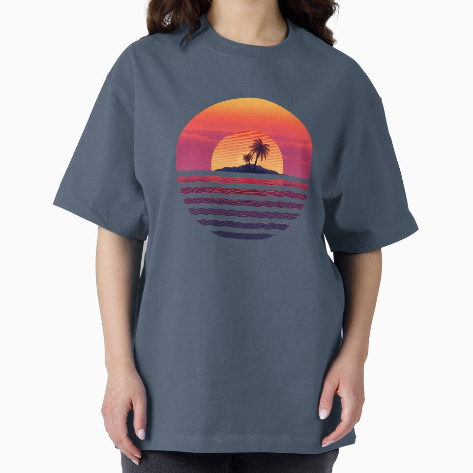 Palms summer island with retro style sunset by analogsandpixel