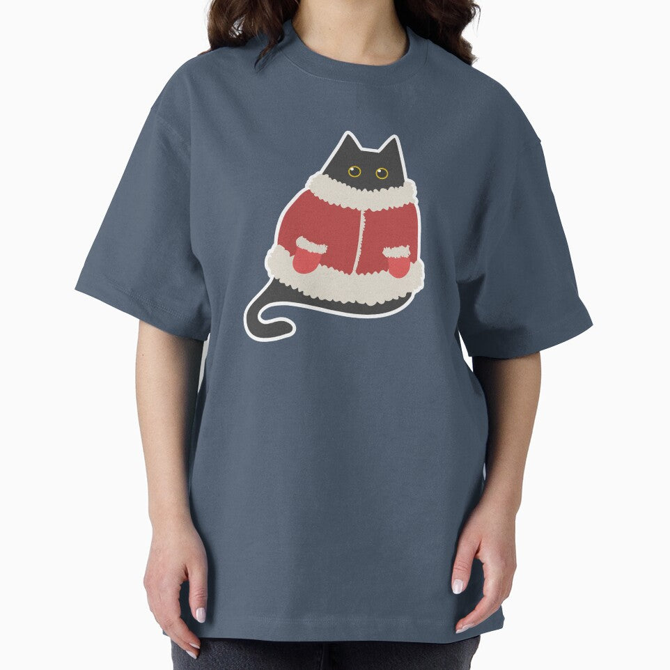 Cute chubby black santa cat for Christmas by CiniArt