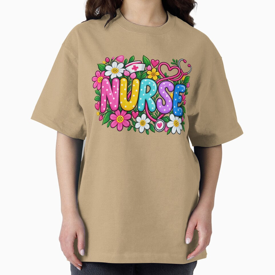 Colorful Floral Nurse Typography Cute Nursing Flower Graphic by CG Studio