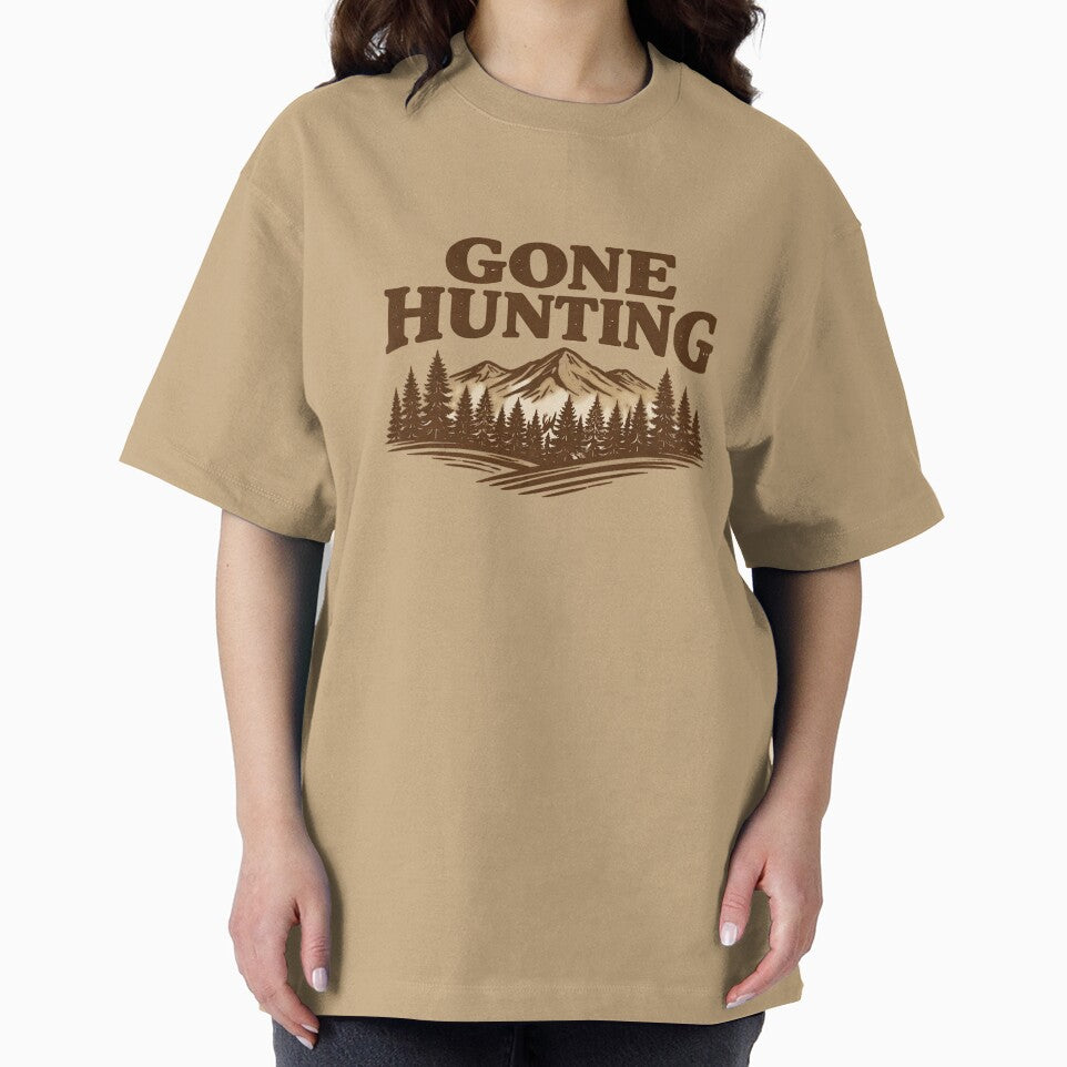 Gone Hunting Mountain Scene – Rustic Outdoor Typography Design by EastEndTownie