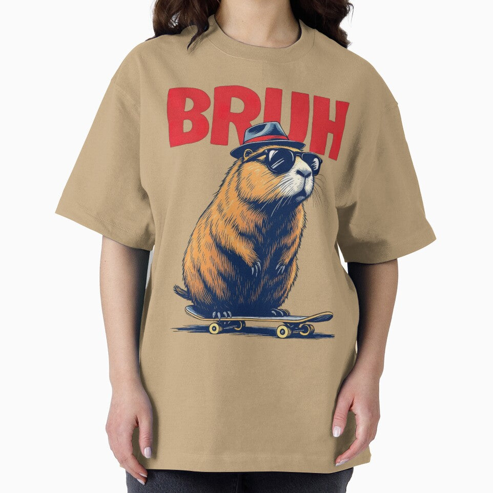 Bruh Capybara On Skateboard Funny Skateboarding Rodent by Topmaxdesign