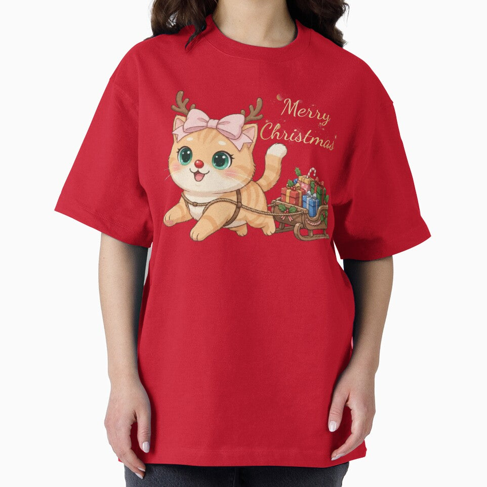 Merry Christmas Reindeer Cat Sleigh by Luna's World - Moody Vibes Studio
