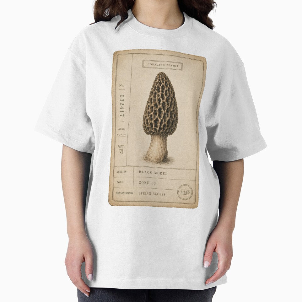 Morel Foraging Permit Vintage Mushroom Art by Ombrya