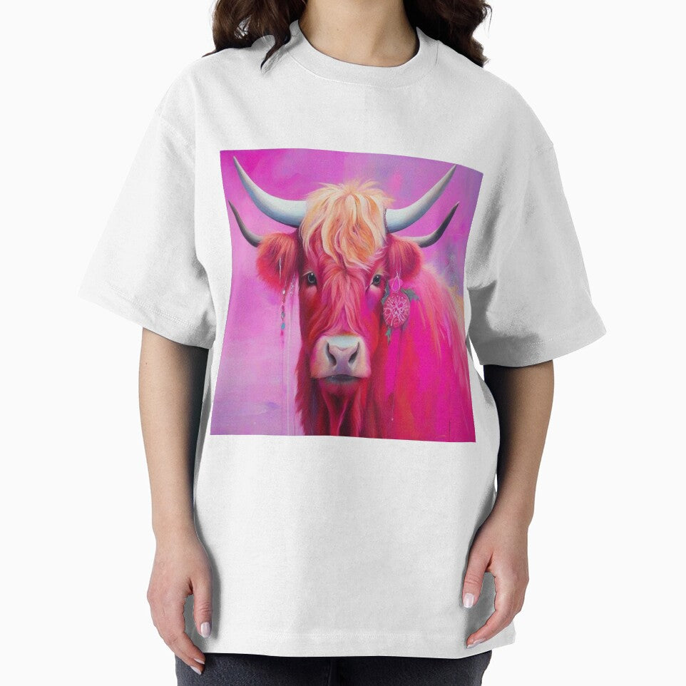 Pink Highland Cow Abstract Painting by druidwolfart