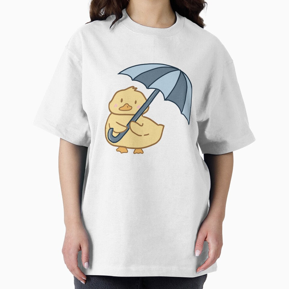 Cute Duck Holding Blue Umbrella by TheCozyBurrow