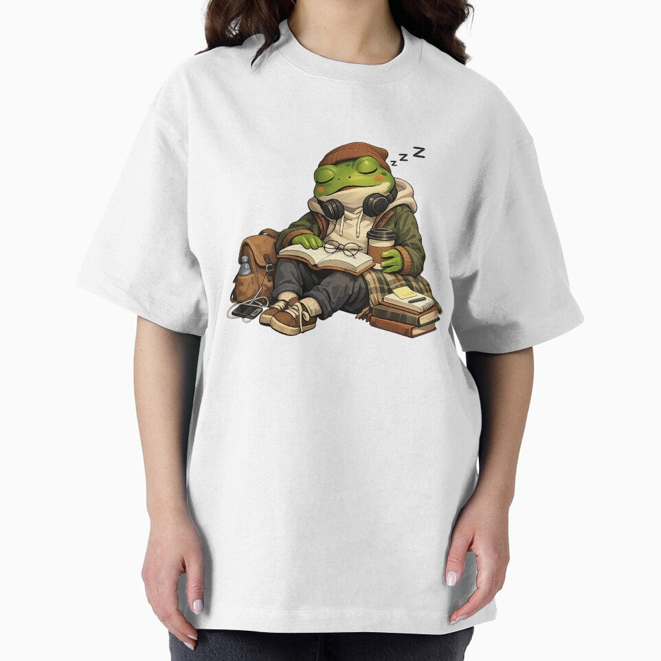 Sleepy Frog Study Aesthetic | Cozy Froggy Napping on Books Art by CustomizingGift