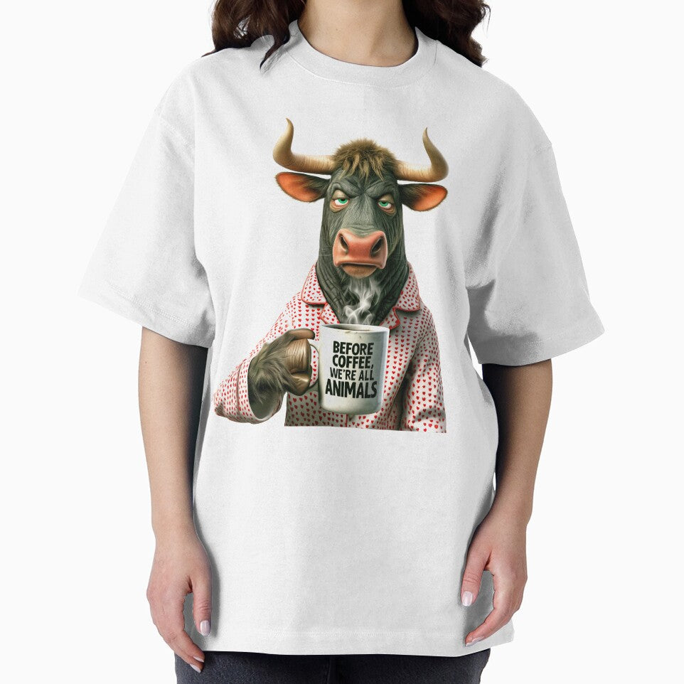 Before Coffee We’re All Animals – Grumpy Bull by AI-lineDesign