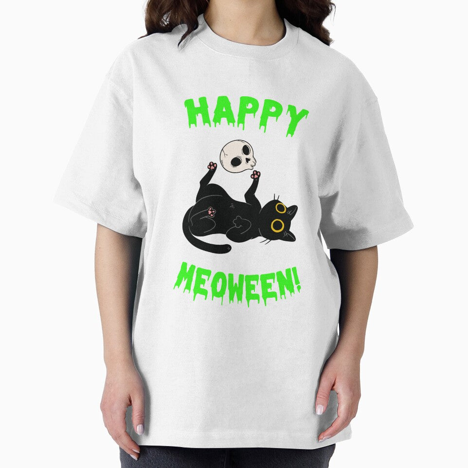Happy Meoween! Black Cat with a Skull| Happy Halloween 2022 by Artventurous